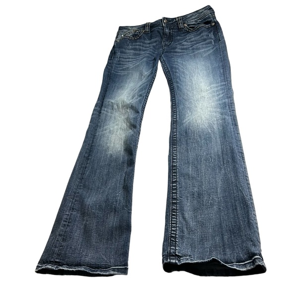 MISS ME WOMEN'S MEDIUM WASH MID RISE CROSS POCKET STRETCH BOOTCUT JEANS SZ 33 - Picture 3 of 16